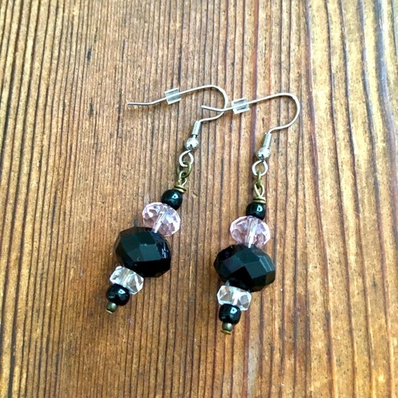 Hand Crafted Jewelry - *Ladies Black Crystals Ladies Earrings,  Handmade Ladies Earrings